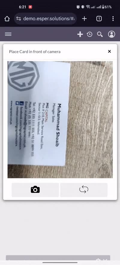 Business Card Reader demo: scanning a business card and creating a SuiteCRM contact